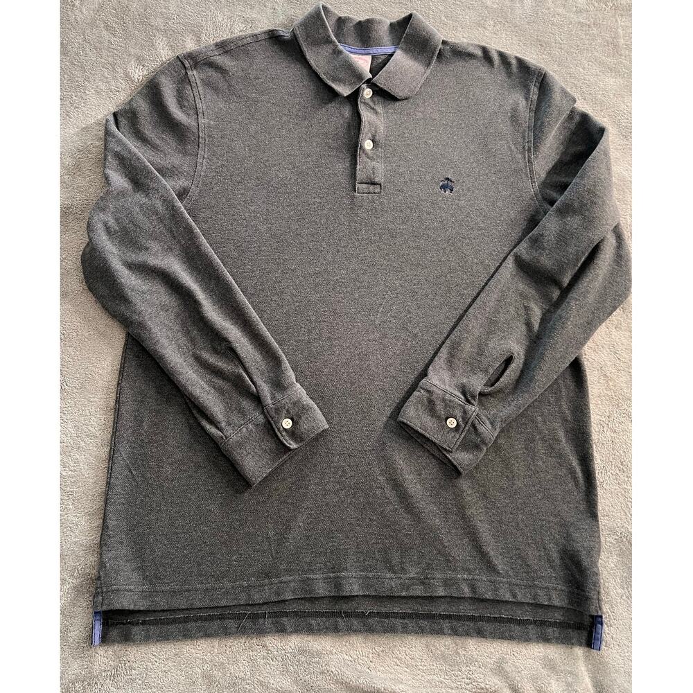 Brooks Brothers Gray Polo Original Fit Long Sleeve 100% Cotton Size Medium